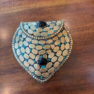 Ramla Women’s‎ Handmade Moroccan Green and Black Brass Clutch w/ Shoulder Strap